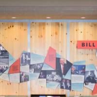 wall with collage of Bill Seidman history